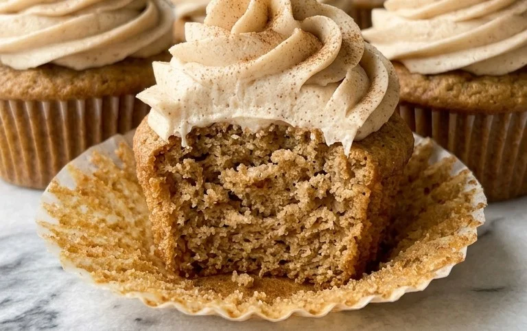 Apple Cider Cupcakes with Spiced Buttercream Frosting (gluten-free, whole grain)